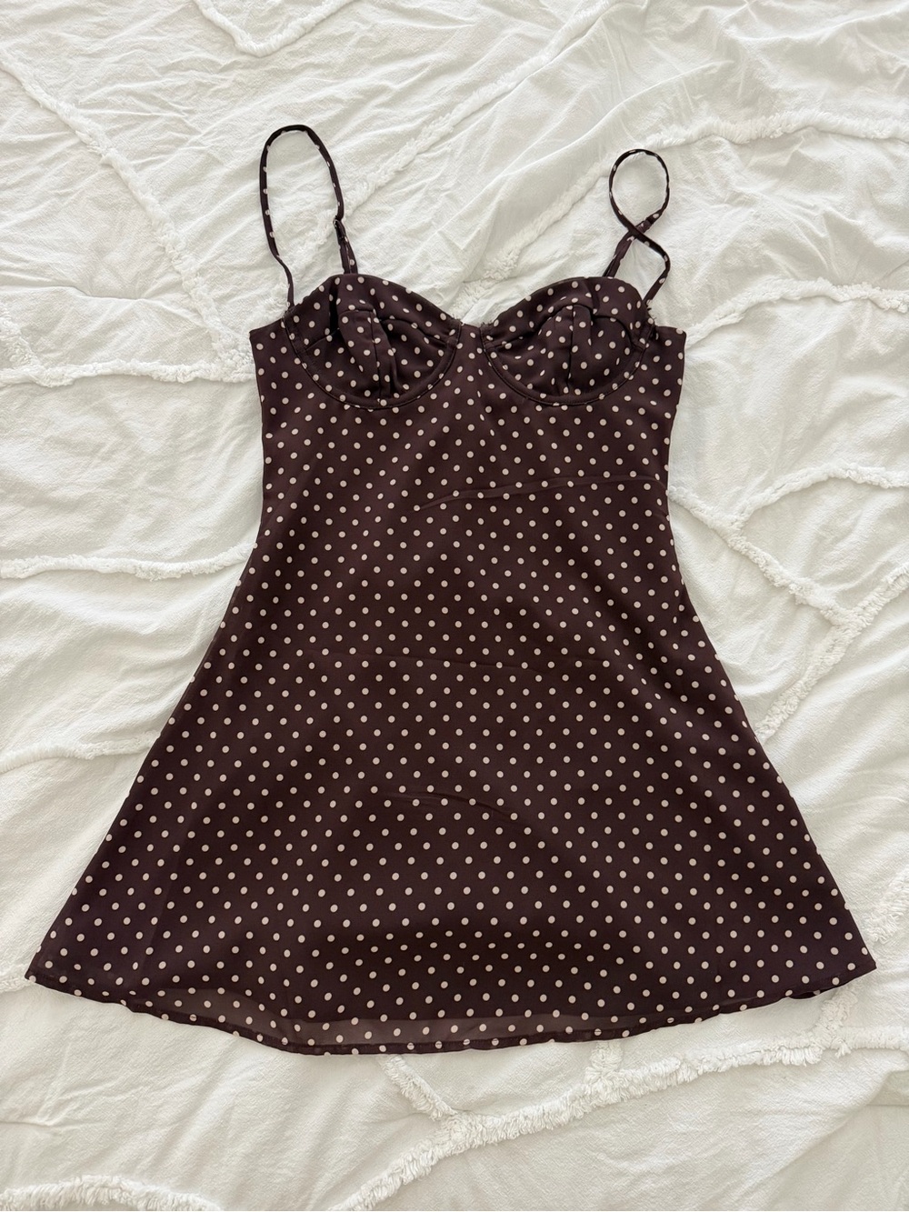 White Fox Boutique In The Back Of My Mind Mini Dress Chocolate Polka Dot - Picture 4 of 5